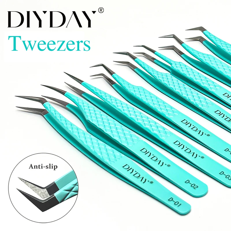 Anti-Slip Tweezers DIYDAY High-Density Fiber Tip for Eyelash Extensions & Eyebrow Professional Precision Beauty Tools
