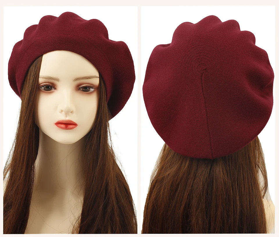 Hot Sale Geebro Women's Cashmere French Hat Causal Plain Knit Wool Soft Berets for Ladies Knitted Artist Beret Cap Hats_voghion.com