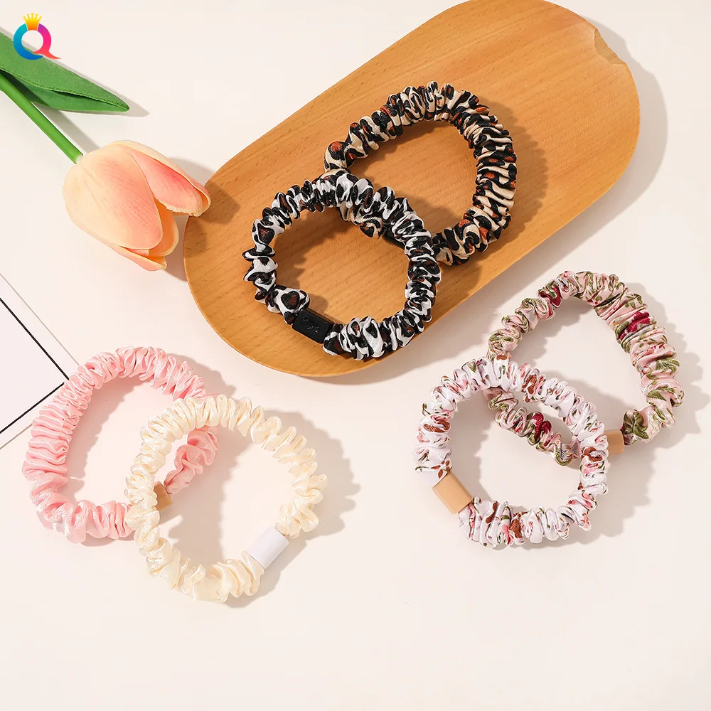 Women's Satin Floral and Polka Dot Hair Scrunchies Set