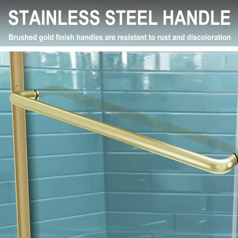 56-60" W X 70" H Shower Doors, 1/4" (6mm) Clear SGCC Tempered Glass, Brushed Gold Finish, Reversible Installation, Shower Doors 5