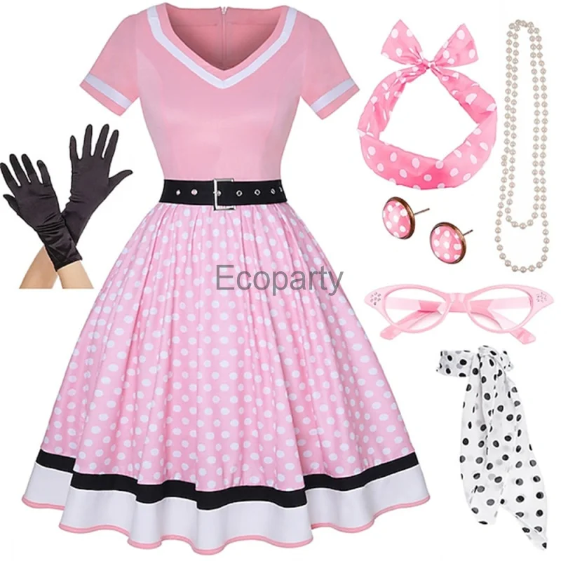Abito Anni '50 Audrey Retrò A Pois Rockabilly – Gonna Svasata Al Ginocchio, Perfetto Per Cocktail Party E Balli
