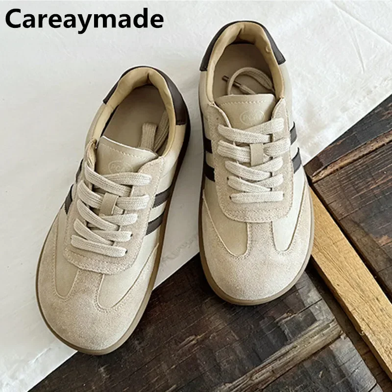 Careaymade- 가죽 큰 사이즈 넓은 발가락 여성용 신발, 부드러운 밑창 스웨이드 소가죽 플랫 캐주얼 신발 편안한 단화