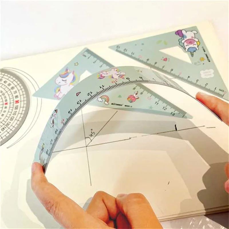 4 in 1 Cute Cartoon Ruler Stationery Set Multifunctional Combination Ruler Triangle Protractor Drawing