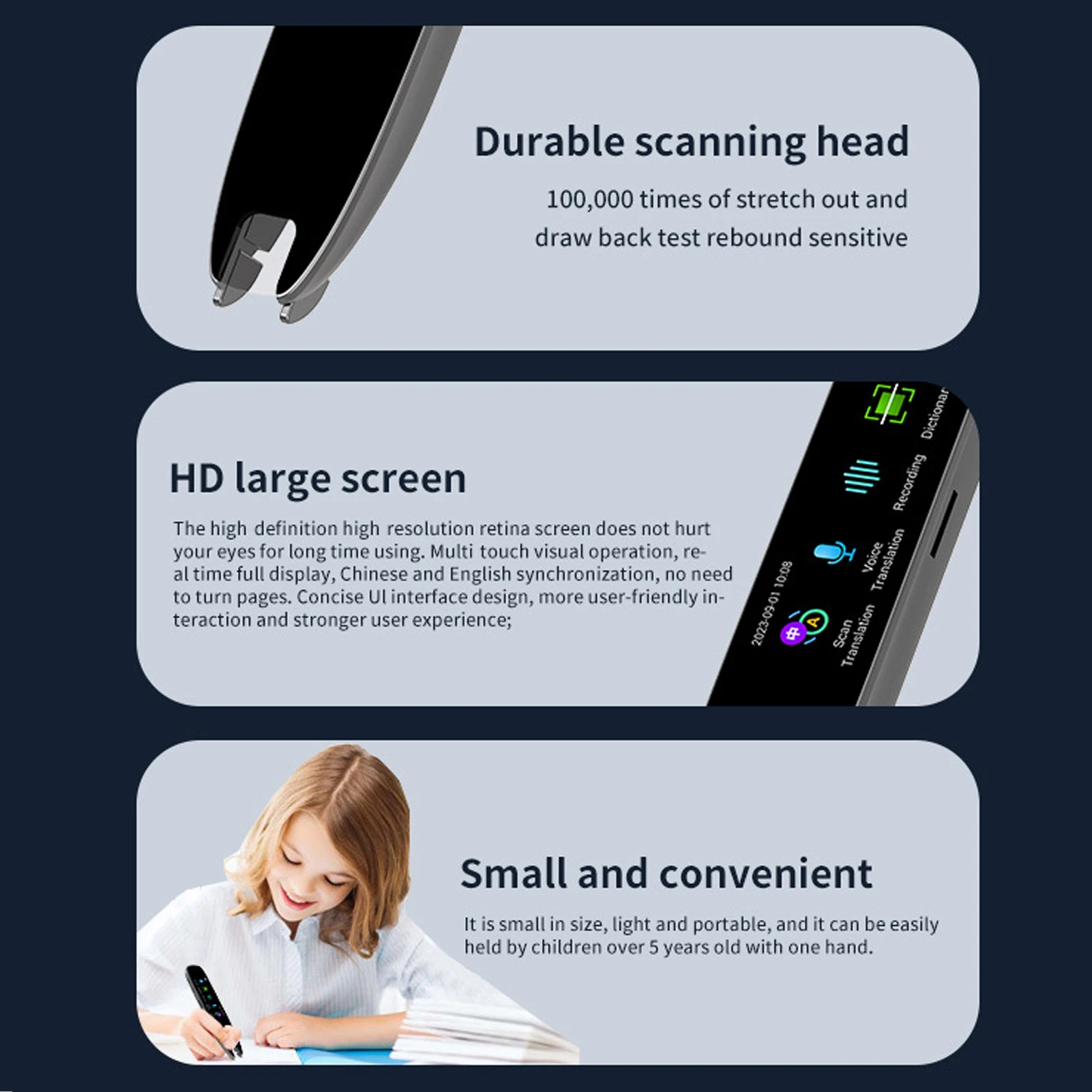 Pen Scanner Pen Reader Scanning Translation Pen Off Line HD Eye Friendly Touchscreen Portable Pen Reader for Textbooks Newspaper