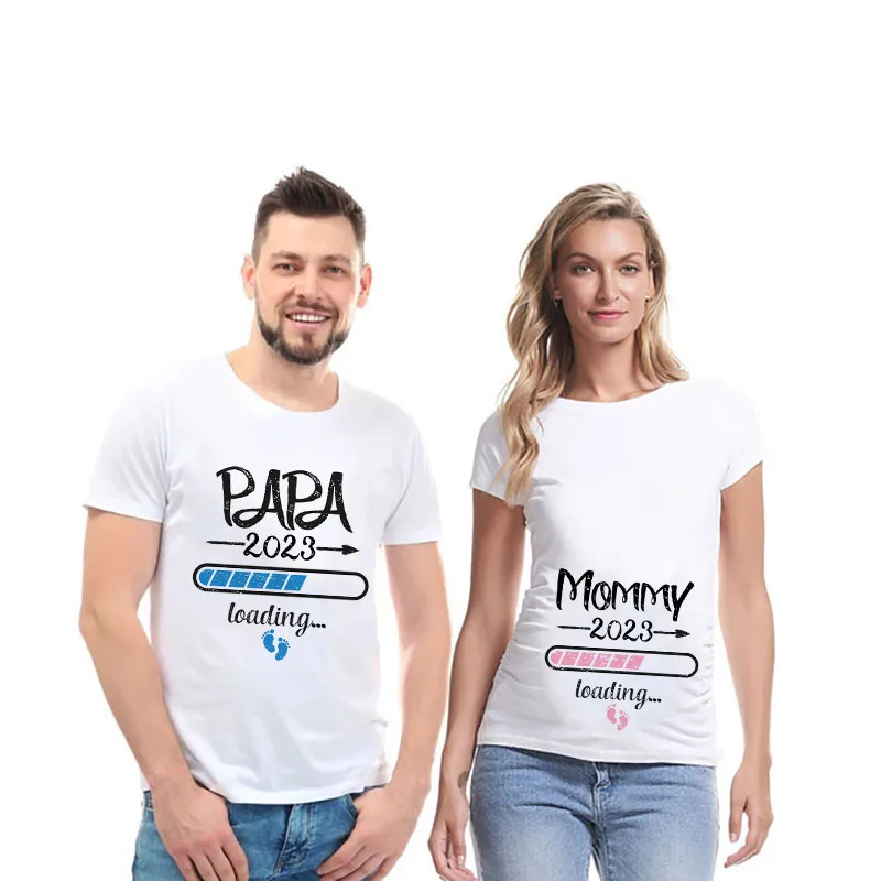 New Cute Dad +Mom+ Baby Printed Couple Maternity T-Shirt Pregnancy Announcement Shirt Couple Pregnant Tshirt Clothes