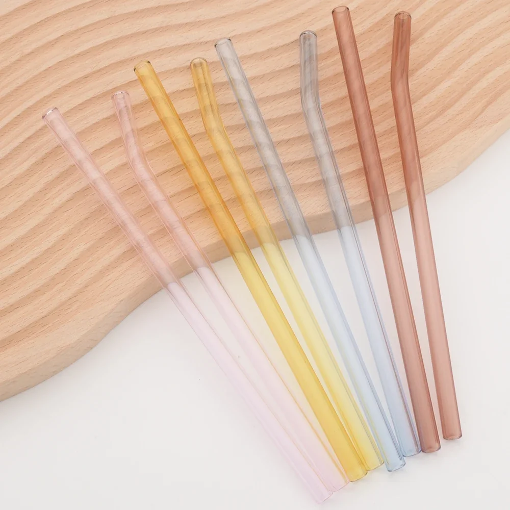 Glass Straw Set Drinking Straws Cocktail Accessories 8pcs Reusable High Borosilicate Glass For Smoothies Cocktails Party Bar