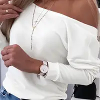 Autumn Long Sleeve Chic Back Buttons Pullovers Shirts Women Elegant Slim Fit Casual Blouse Women Fashion Solid Skew Collar Shirt - Image 3