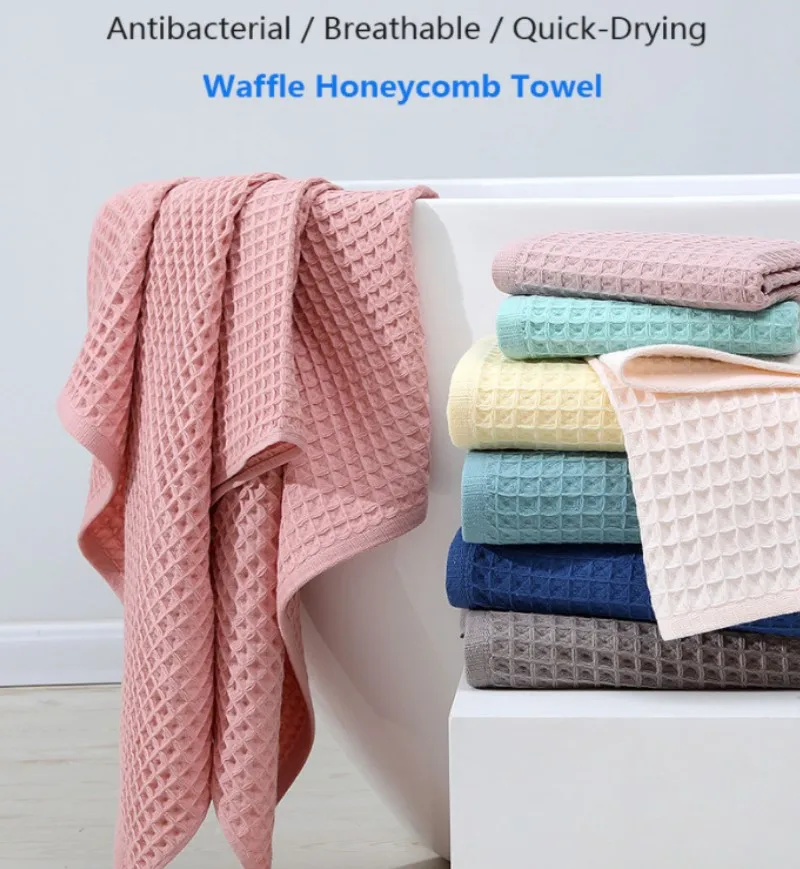 Pack of 3 Waffle Weave 100% Cotton Bathroom Towels Sets Quick Drying 1 Bath  Towel