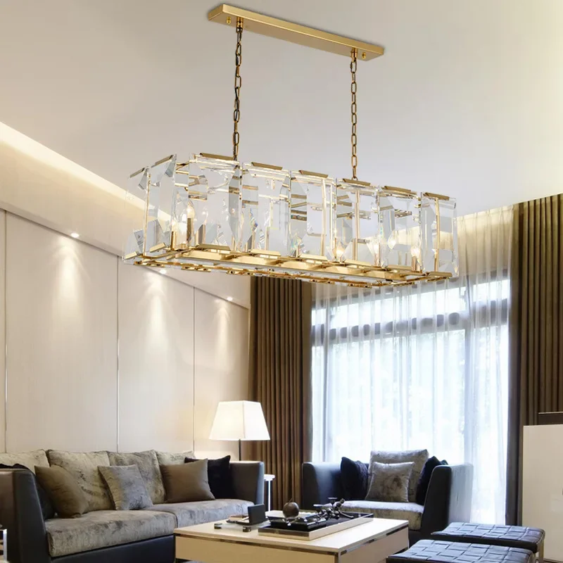 

Rectangular Modern K9 Crystal Chandeliers Lighting Pendant Ceiling Lights Rectangle Chandelier Lamp for Dining Room Kitchen