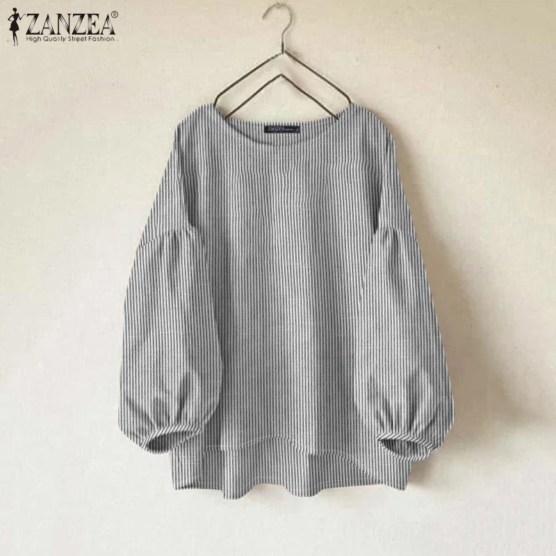 ZANZEA Mode Gestreiften Arbeit OL Bluse Frauen Casual O Hals Langarm Lose Hemd Stilvolle Blusas Vintage Chemise Herbst Tops – Detail 8