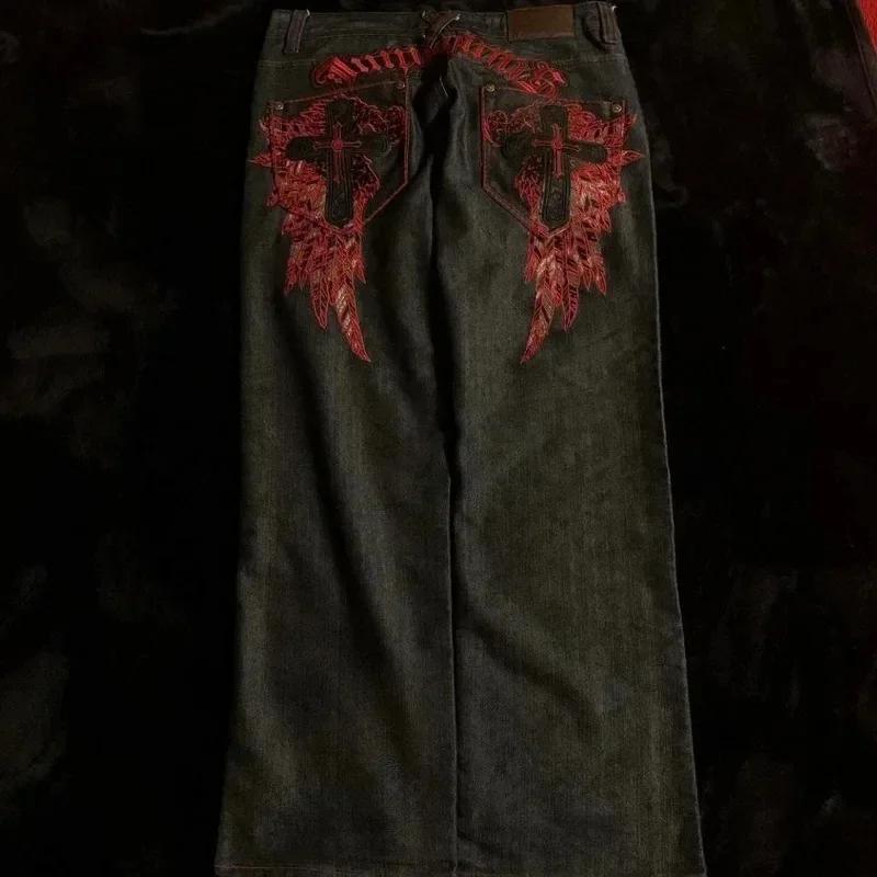Street Popular Pattern Embroidery Mopping Jeans Men Y2K New Harajuku Hip Hop Loose Oversized Wide-leg Pants Couple Casual Jeans 4