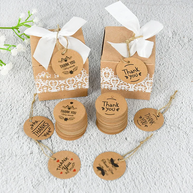 100pcs Brown Kraft Paper Thank You Tags Jewelry Price Label With String DIY Crafts Hang Tags Christmas/Wedding Party Gifts Decor