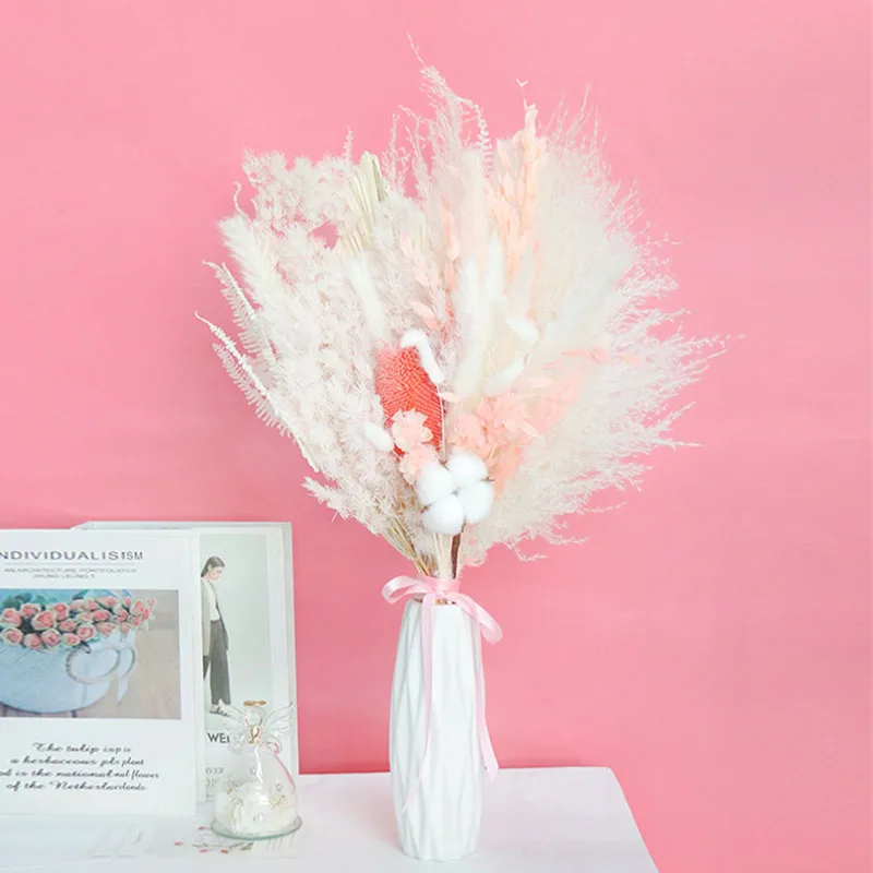 

Natural Pampas Grass Dried Flowe Bouquet Set Boho Home Wedding Decorative Palm Fan Reed Small Fresh Shooting Props Wholesale