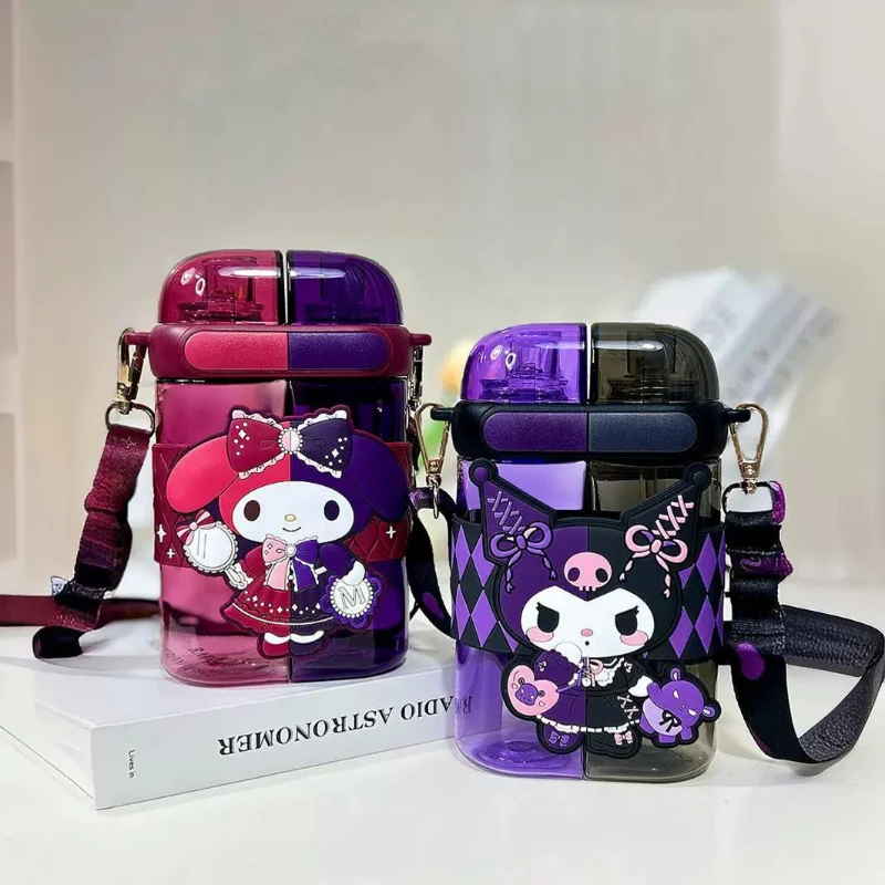 

Sanrio бутылка для воды Kawaii Hello Kitty Kuromi Cinnamoroll летний прозрачный пластиковый детский чайник большой емкости с соломинкой портативная чашка