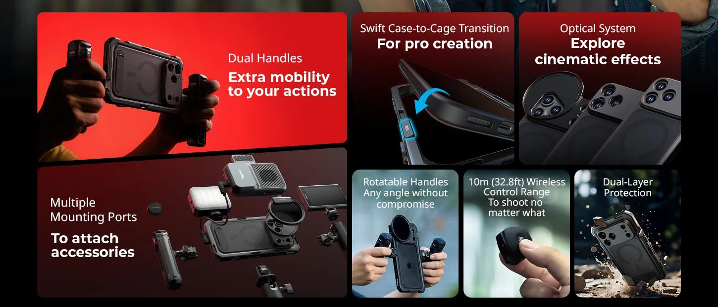 Mobile Dual Handheld Kit for iPhone 17 Pro /Pro Max w Rotatable Wireless Handle