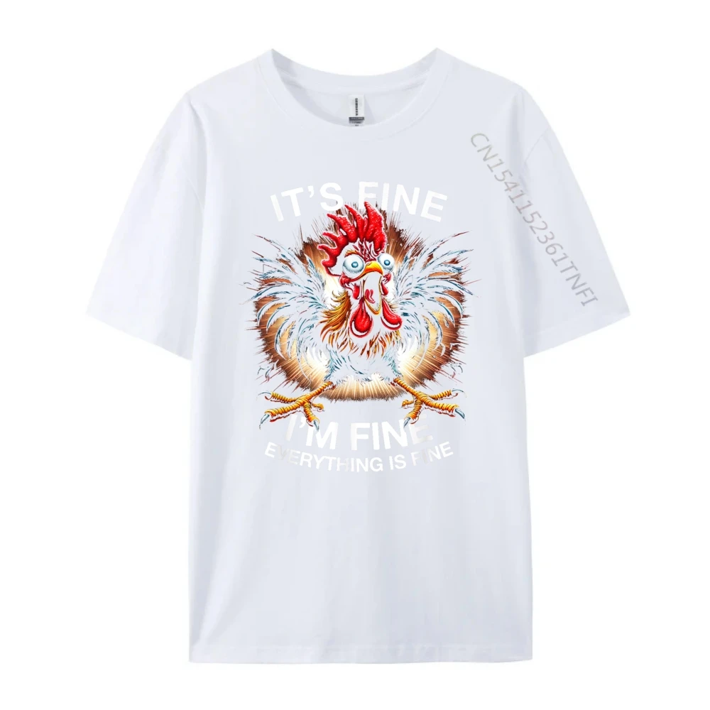 Funny Graphic Tee It's Fine Family Normal Tees Crew Neck Autumn 100% Cotton Short Sleeve T Shirt for Women Group T-Shirt Funny Graphic Tee It's Fine I'm Fine Weird Crazy Chicken white