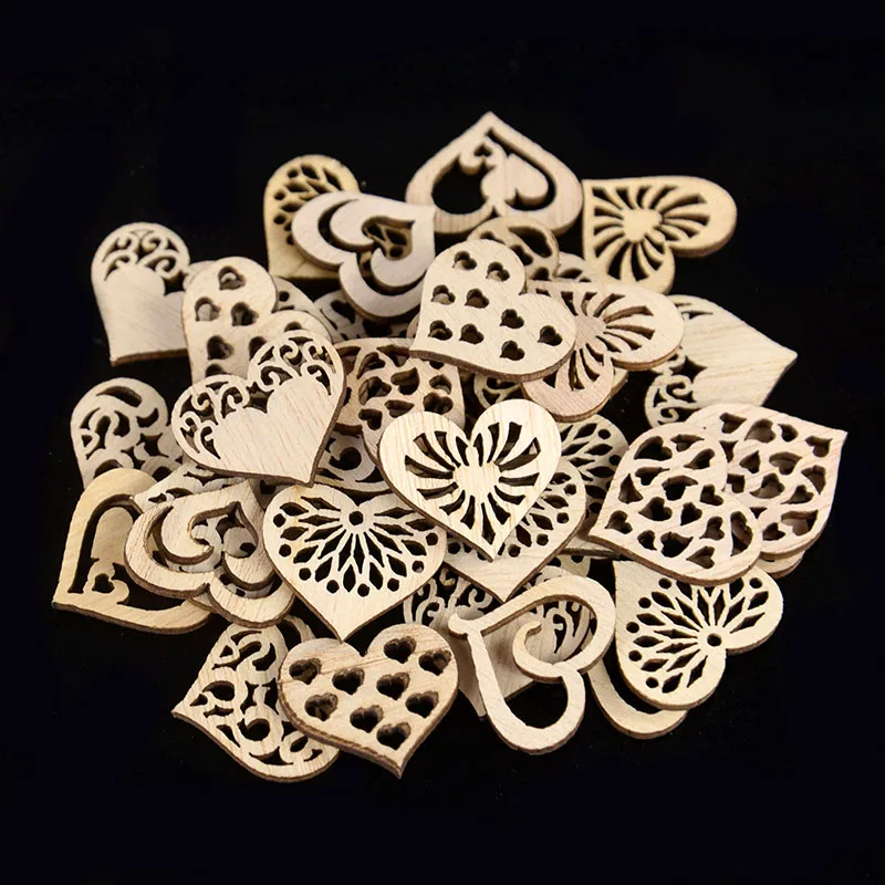 Description Picture 4 of item50pcs Hollow Heart Wooden Craft Rustic Wedding Table Scatter Birthday Party Decoration DIY Scrapbooking Christmas Ornament Gift