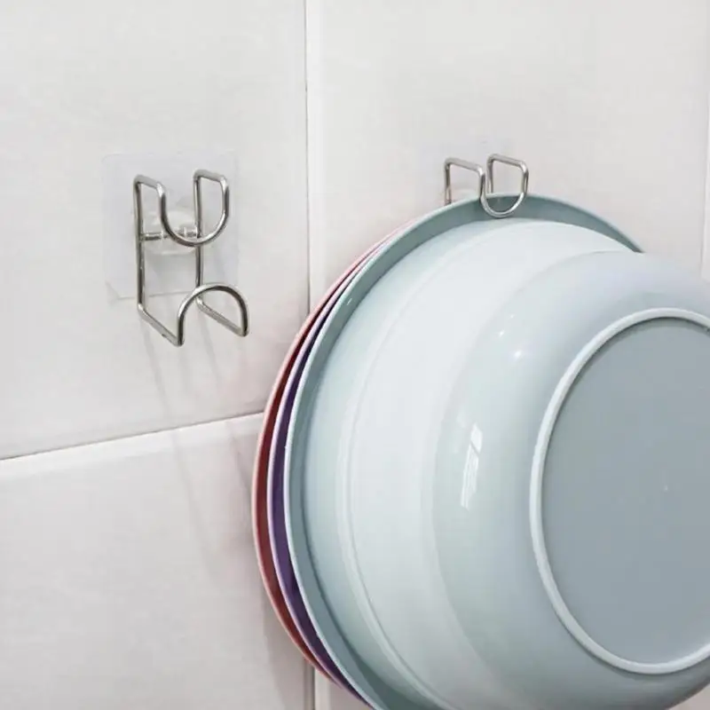 1Pcs Punch-Free Sticky Bathroom Kitchen Traceless Washbasin Save Space Organizer Wall Mount Hook Holder Adhesive Storage Rack