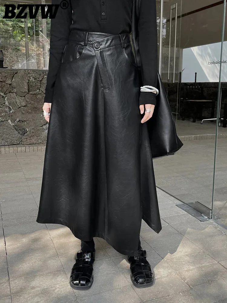 

BZVW Designer Irregular PU Leather Umbrella Skirt For Women 2024 Spring New Trend High Waist Versatile Skirts Female 25X4099