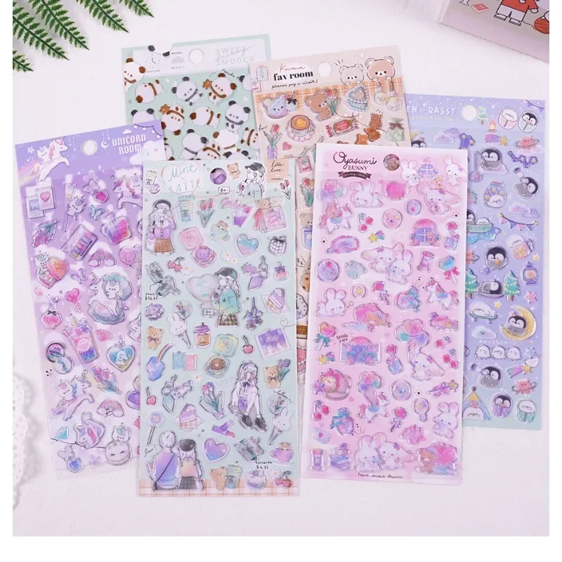 1 Pcs Jelly Candy Color Scrapbook Journal 3D Sticker Cute Animal Bunny Ghost Penguin Stationery Sticker DIY Decor