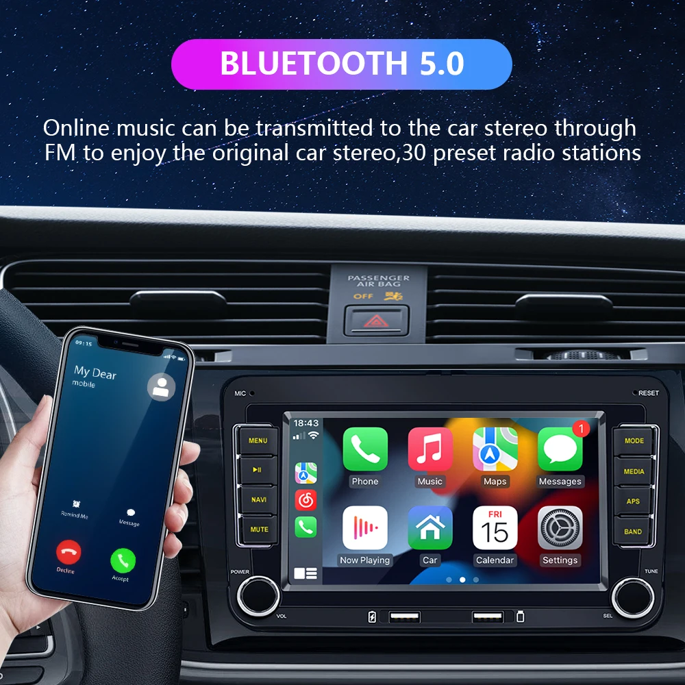 Reproductor Multimedia Inalรกmbrico para coche, Radio estรฉreo con Android, CarPlay, 7 pulgadas, para VW/Passat/Touran/Caddy /Jetta