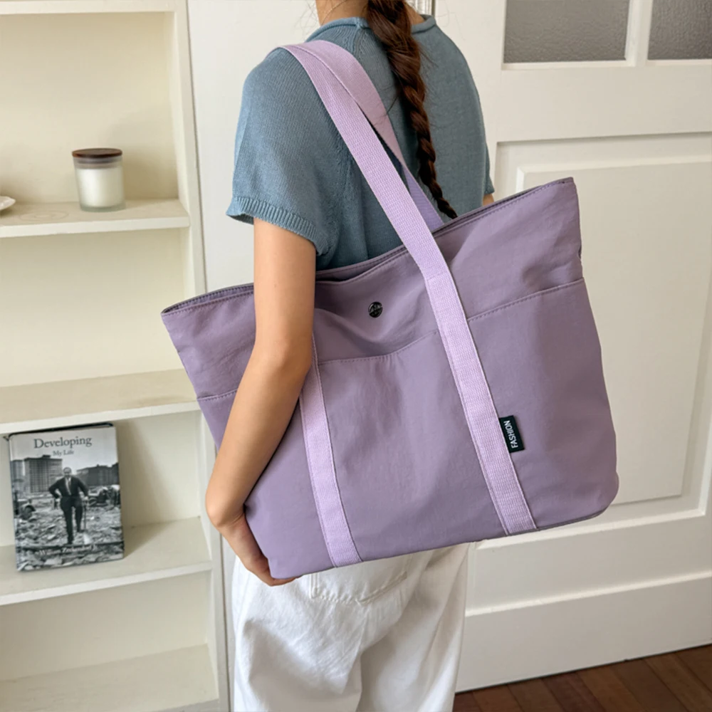 Borsa tote in tela casual, alla moda e di tendenza, con grande capacità, leggera, ideale per il pendolarismo, dal design semplice. - immagine 6
