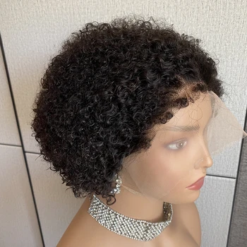 Bordi ricci crespi attaccatura dei capelli naturale Pixie Cut parrucca crespi capelli umani ricci Glueless parrucca corta Bob piena fatta a macchina parrucche pronte all'uso