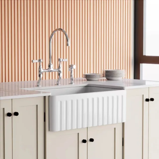 อ่างล้างหน้าเซรามิกสีขาวบริสุทธิ์ อ่างครัวขนาดใหญ่แบบหนา อ่างล้างหน้าใต้เคาน์เตอร์ขนาดใหญ่สำหรับใช้ในบ้าน อุปกรณ์ห้องน้ำ 1