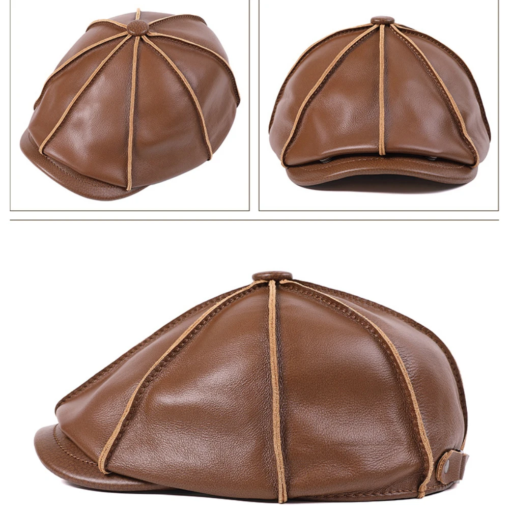 HT4848 Berets für Männer Frauen Hohe Qualität Echtes Leder Hut Achteckige Ivy Flache Kappe Männlich Weiblich Herbst Winter Hut Baskenmütze Kappen – Detail 12