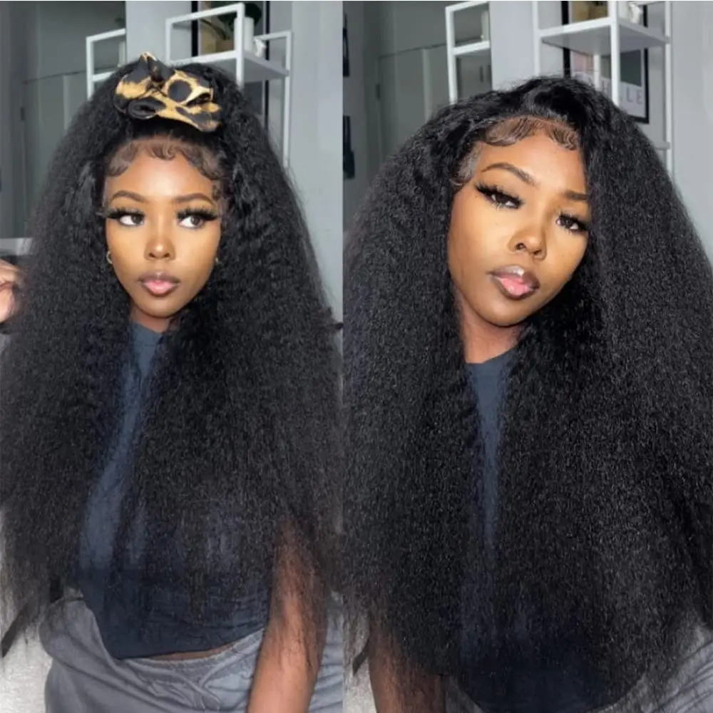 

Kinky Straight 360 Full Lace Frontal Human Hair Wigs Pre Plucked For Black Women 180% Density Brazilian HD Lace Front Wigs