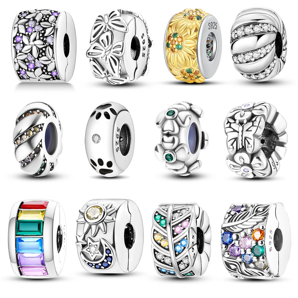 925 Sterling Silver Beads Charm Shining Clips Bead Charms Fit Original Pandora Bracelets Charms Silver Women DIY Jewelry