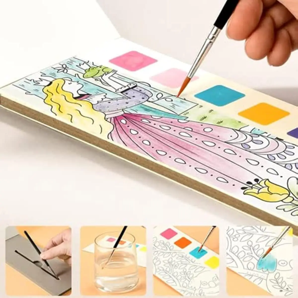 Mideer 20 Vellen Pocket Tekening Boek 6 Kleuren Kids Meisje Art Coloring Book Met Borstel Effen Aquarel Verf Set Diy bookmark