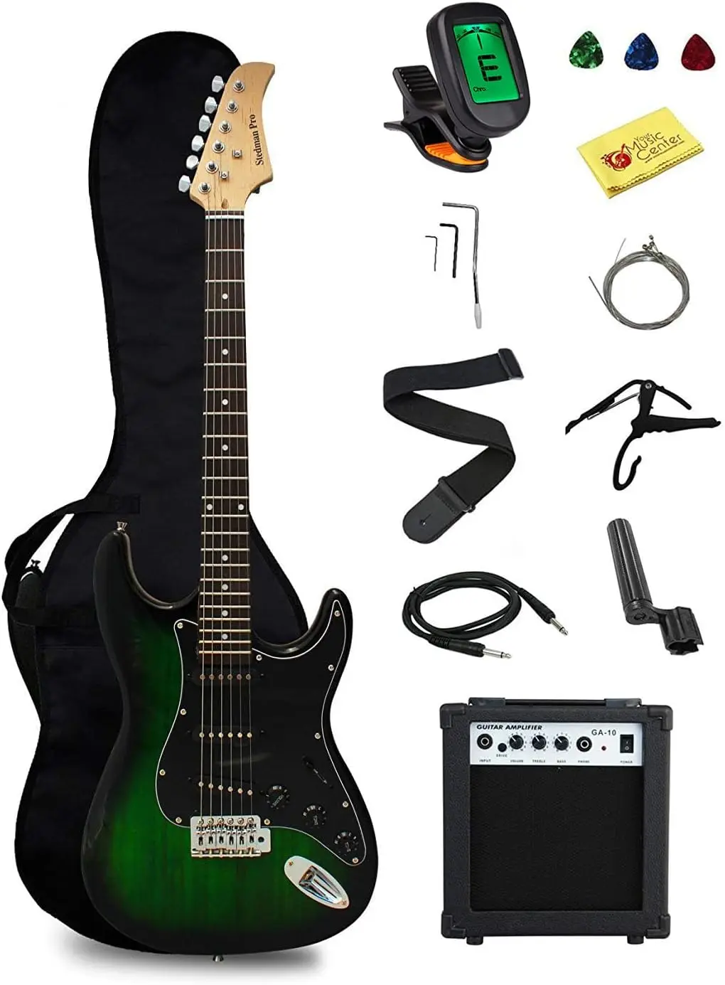 Beginner Series Electric Guitar with Case, Strap, Cable, Capo, Picks, Electronic Tuner, String Winder and Polish C