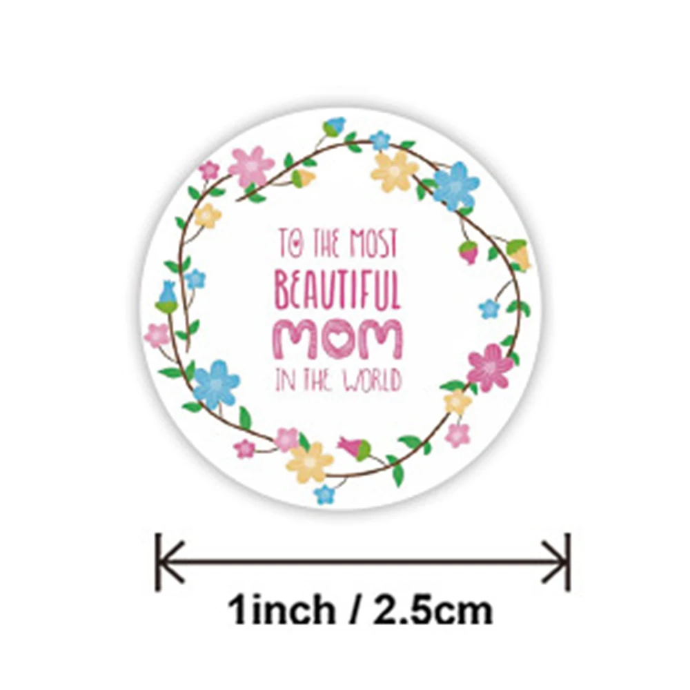 50-500pcs Happy Mothers Day Gifts Label Sticker Kraft Round Shape Sticker Sweet Floral Designs For Mom Gifts Wrap Label Tags