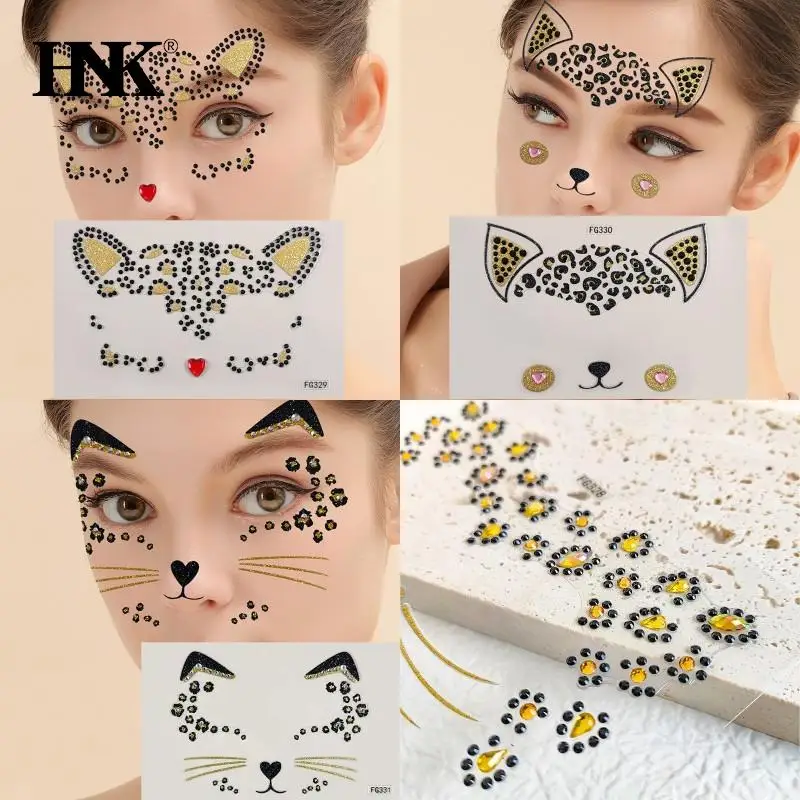 

3d Cat Crystal Face Body Temporary Tattoo Diamond Adhesive Eyeshadow Sticker Carnival Party Holiday Masquerade Tattoo Diy