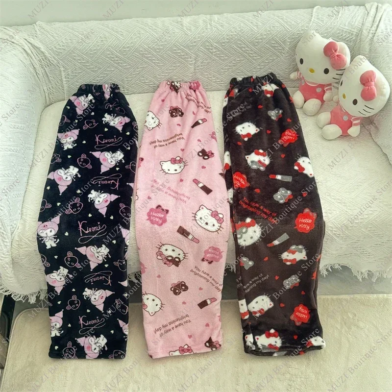 Y2K Sanrios Hello Kitty Fluffy Pajamas Pj Pants Kawaii Cartoon Casual Cute  Pink Sleepwear Women Home Pyjama Pants Female Trouser - AliExpress