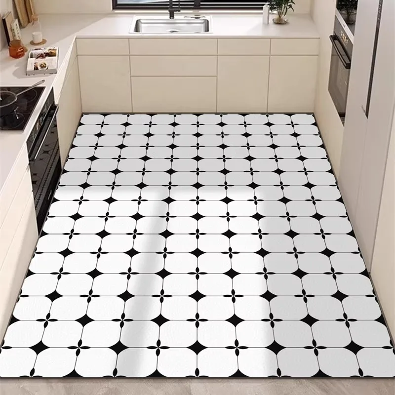 PVC Kitchen Floor Mat European Retro Floral Geometric Waterproof Oil-resistant Bathroom Carpet Firm Non-slip  Balcony Rugs Tapis