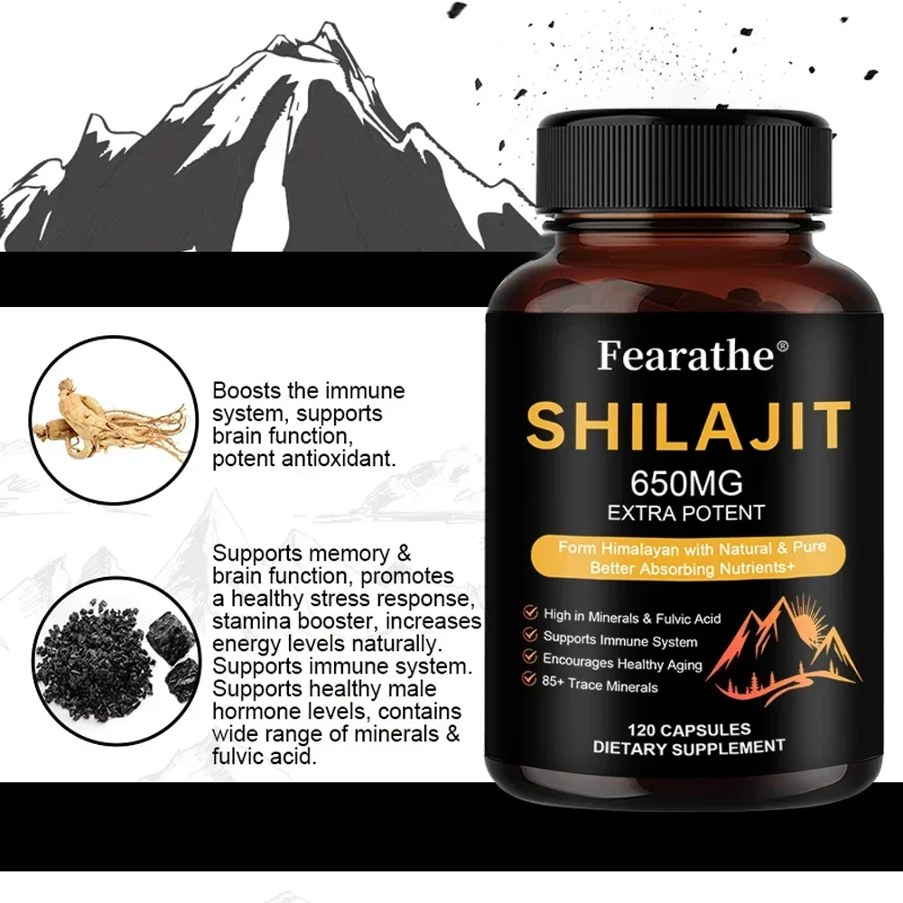 Natural Shilajit Supplement-Vegetarian Capsules for Immunity, Energy, Digestion, Metabolism, Bones and Muscles
