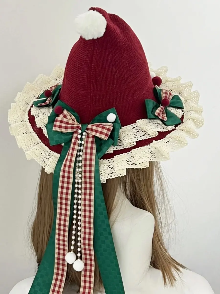Weihnachts-Hexenhut-Set – Gothic-Lolita-Zylinder für Damen und Hexen-Accessoire mit Schleife für Kinder – Detail 2