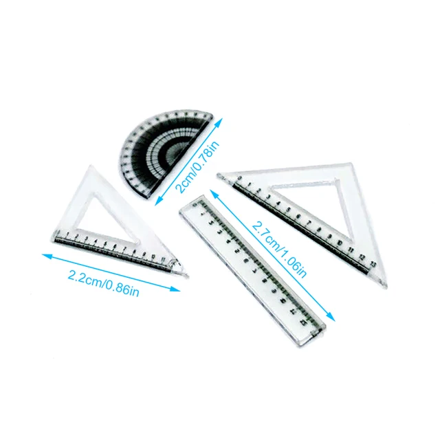 4Pcs 1:12 Dollhouse Miniature Ruler Protractor Triangle Ruler Straightedge Model Drawing Tool Doll House Accessories 2