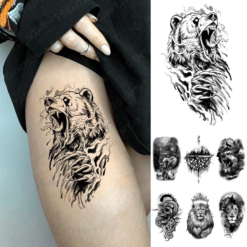 

Waterproof Temporary Tattoo Sticker beast animal bear wolf lion compass Tattoos realistic Body Art Arm Fake Tatoo Men Women