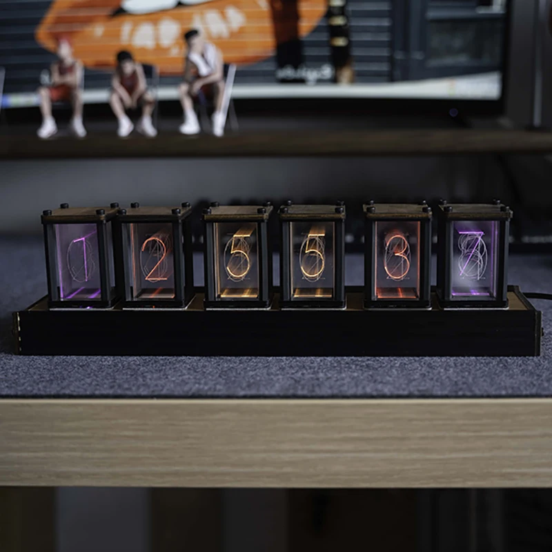 Nixie Glow Tube Clock Wood DIY Table Clock Electronic Desktop Clocks RGB Silent Digital Watch Decoration Gift