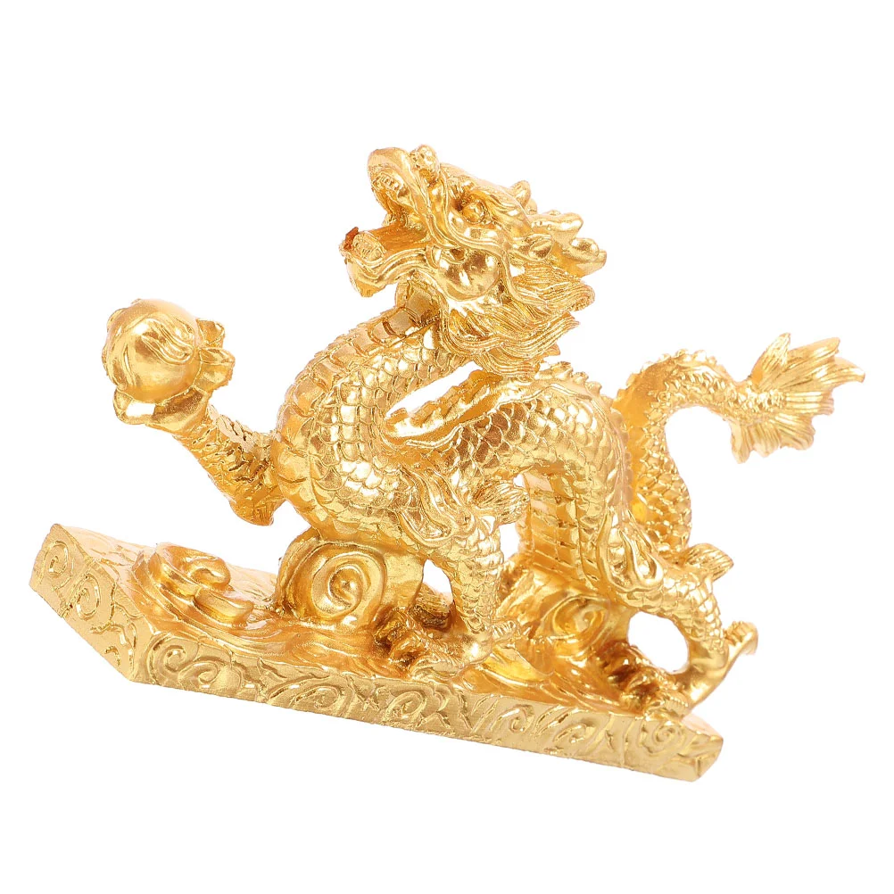 

Green Wooden Dragon Figurine Vintage Dragon Ornament Desktop Simulation Chinese Dragon Decor Resin Dragon Gold Color New Year