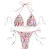 sexy floral print halter bikinis sets biquini high waist thong swimsuit Swimwear Biquini conjunto de bikini tankini beachwear