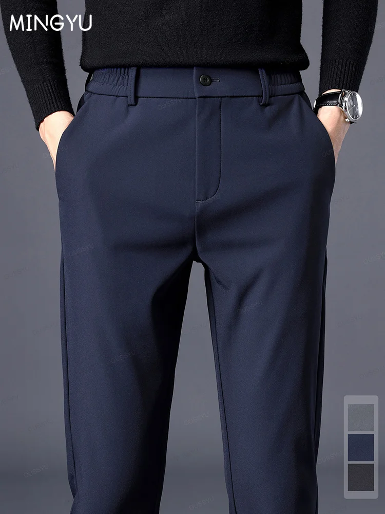 Pantaloni casual elasticizzati autunno inverno uomo spesso business elasticizzato sottile elastico in vita jogger pantaloni classici coreani all'aperto regalo 1
