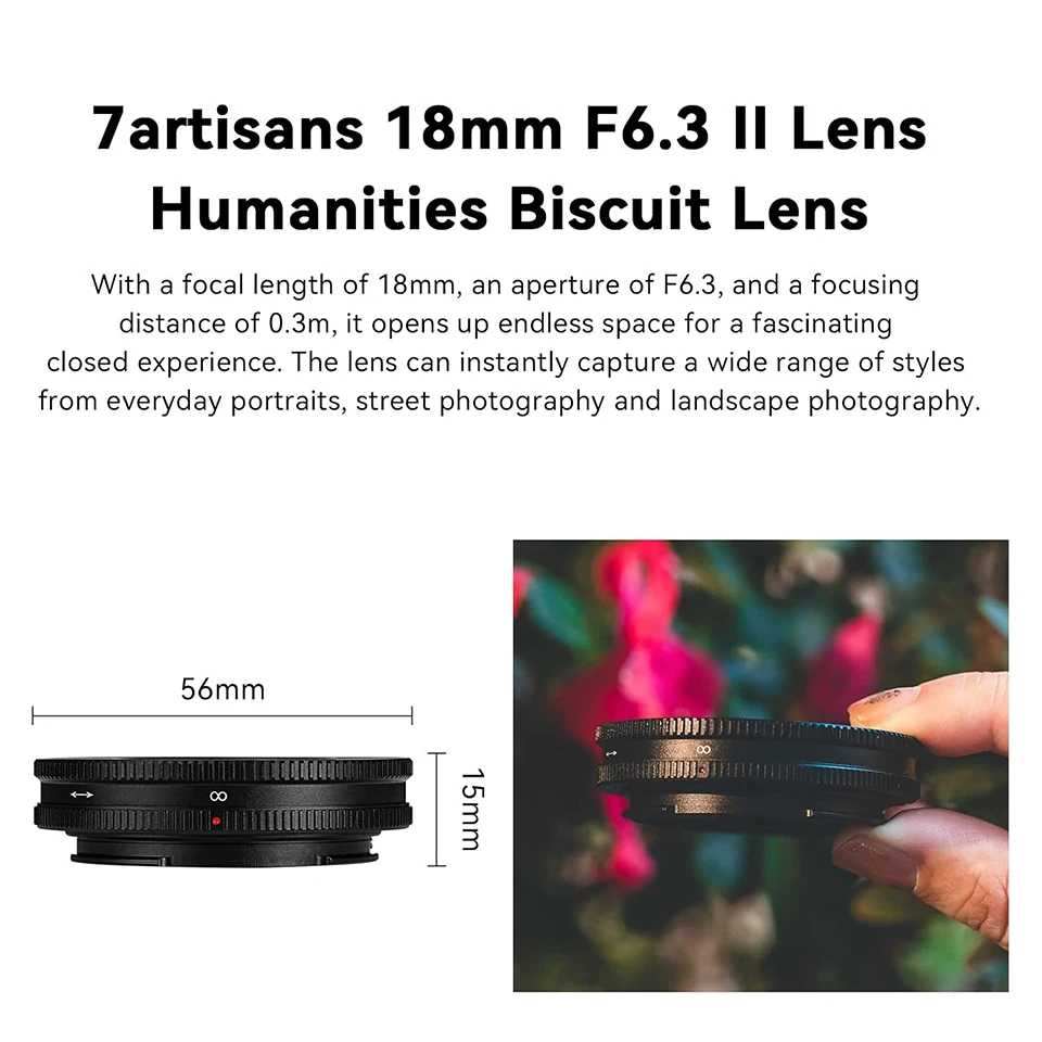 7artisans APS-C 프레임 18mm F6.3 마크 II 초슬림 카메라 렌즈 ( E, 후지필름 X, 니콘 Z, M43 마운트) 스트리트 사진 촬영용