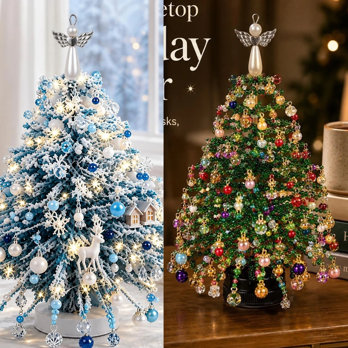 DIY 3D Beaded Christmas Tree Art Craft Set - Miniature Handmade Holiday Decor Kit