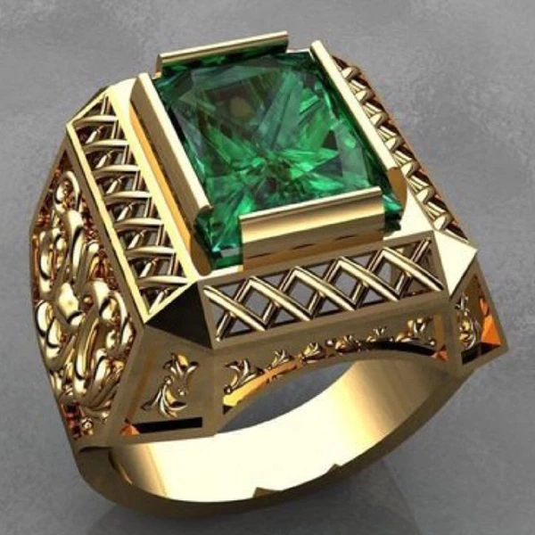 Men's Fashion Ring Luxury and Aggressive Green Zirconia Ring Wedding
