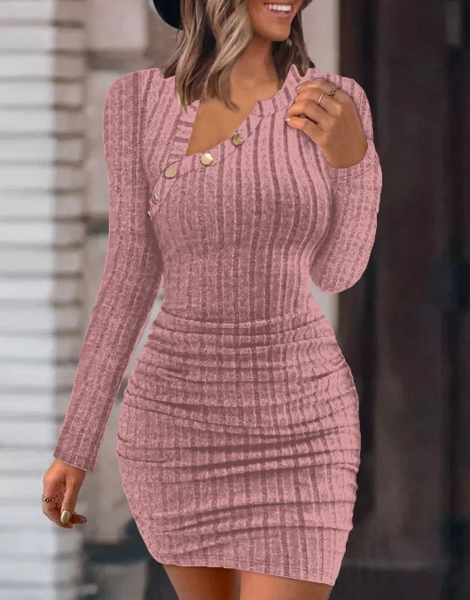

Casual Women Dresses 2023 Solid Off Shoulder Oblique Neck Tight Wrap Hip Fashion Slim Sexy Long Sleeve Dress New Autumn Clothing