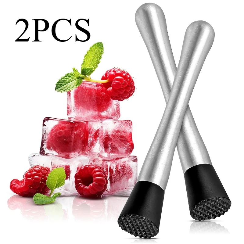 2pcs Old Fashion Cocktail Muddler Stainless Steel Stick Bar Cocktail Muddler Manual Juicing Stick Ice Crusher Tool Home Bar Use